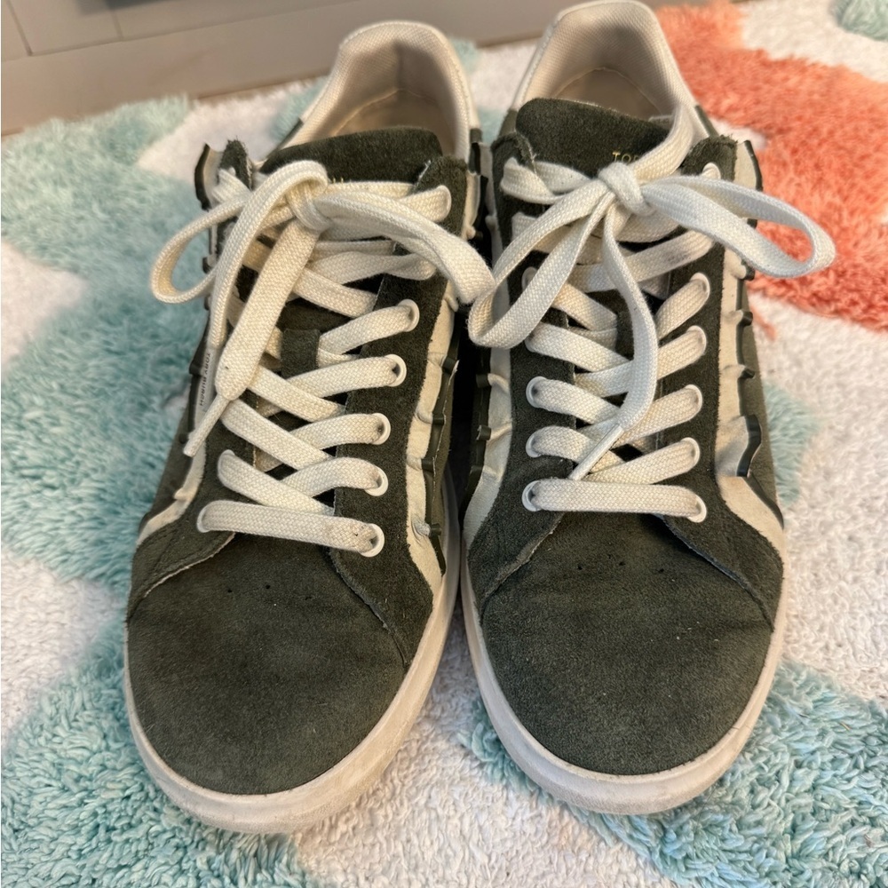 Tory Burch Olive Suede Sneakers